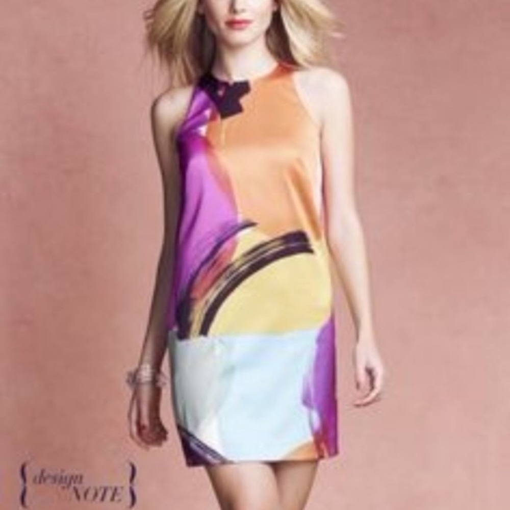 Ann Taylor brush strokes print sheath dress size 2P